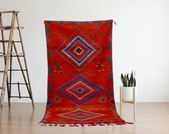 Moroccan rug Red - Beni ourain rug - wool berber rug - Custom rug - handmade rug - Red rug - Free shipping - Moroccan Red rug - Red