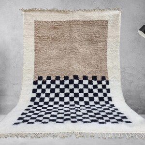 Wool checkered Moroccan Unique area rug,  Handmade Wool Rug,Handwoven Rug,Azilal Berber Rug