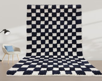 Checkered rug - Moroccan rug Checkered - Black and white checkered rug - Handmade rug - Moroccan rug - checkerboard rug - Beni ourain rug