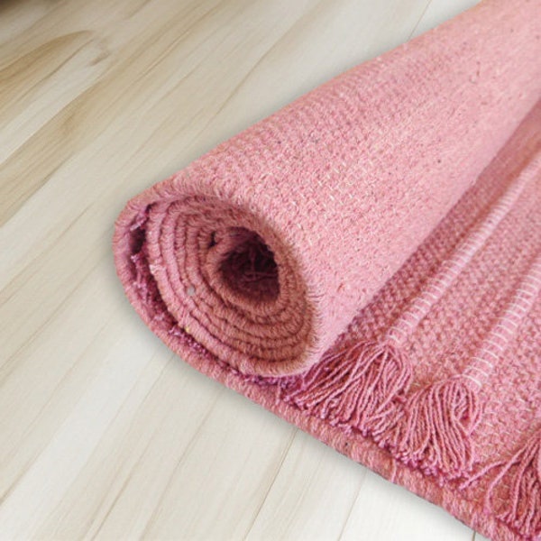 Pink Color Super Thick Natural Cotton Handwoven Mat for Hot Yoga, Pilates, Fitness - Comfort for Knees - 6-10 mm thick Anti Skid Mat