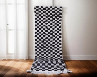 Black Checker Runner | Black Checkered Runner | Black Checkerboard Runner | Black and white Checker Rug