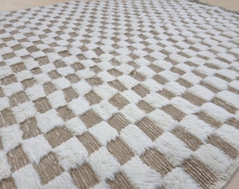 Light Brown and white area rug, Large Moroccan Berber Checkered Checker nursery rug ,Moroccan Berber checkered rug, Checker board Rug