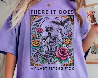 Flying F*ck Skeleton Halloween Shirt, Edgy Halloween Tee, Sarcastic Skeleton Shirt, Retro Halloween, Funny Skeleton, Comfort Colors