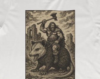 Barbarian Possum Rider Shirt, Funny Viking Possum T-Shirt, Trashcore Rodent Fantasy Tee, DnD Chaos Barbarian Gift for Him or Her