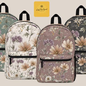 Mochila floral bohemia personalizada, mochila con estampado de flores prensadas, mochila universitaria estilo cottagecore, mochila para portátil personalizada, bolsa de viaje botánica