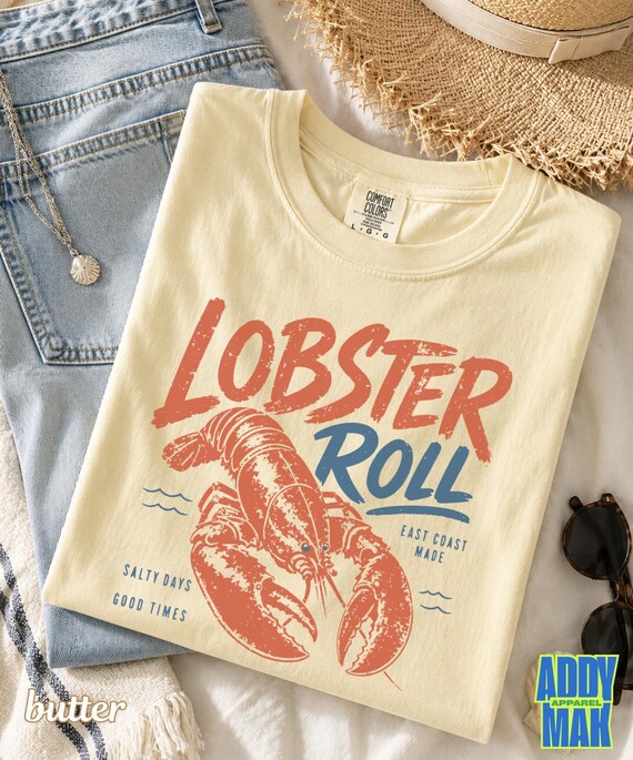 Lobster Roll Shirt, Coastal Summer Tee, Retro Beach Vacation Comfort Colors Shirt
