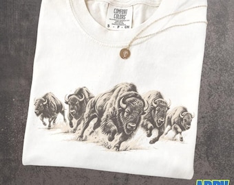 Bison Shirt, Vintage Buffalo Comfort Colors Shirt, Running Bison Herd Sweatshirt, Western Wildlife Shirt, National Park Nature Graphic Tee