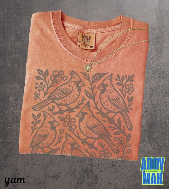 Vintage Linocut Cardinal Shirt Comfort Colors, Woodland Bird Tshirt, Block Print Wildlife Tee, Cottagecore Nature Top, Boho Forest Animal T