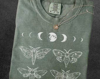 Moth Moon 90s Vintage Style Tshirt, Retro Celestial Insect Comfort Colors Shirt, Dark Academia Tee, Naturecore Shirt, Gothic Bug Shirt