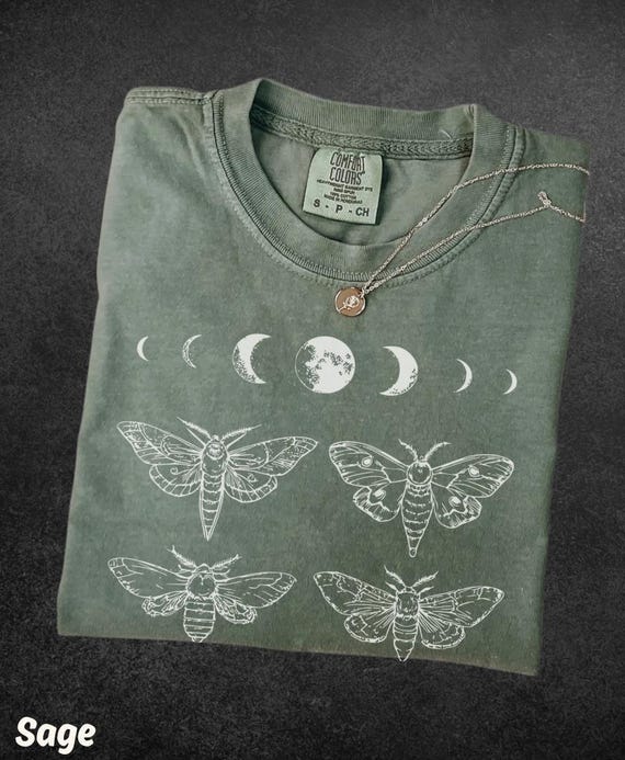 Moth Moon 90s Vintage Style Tshirt, Retro Celestial Insect Comfort Colors Shirt, Dark Academia Tee, Naturecore Shirt, Gothic Bug Shirt