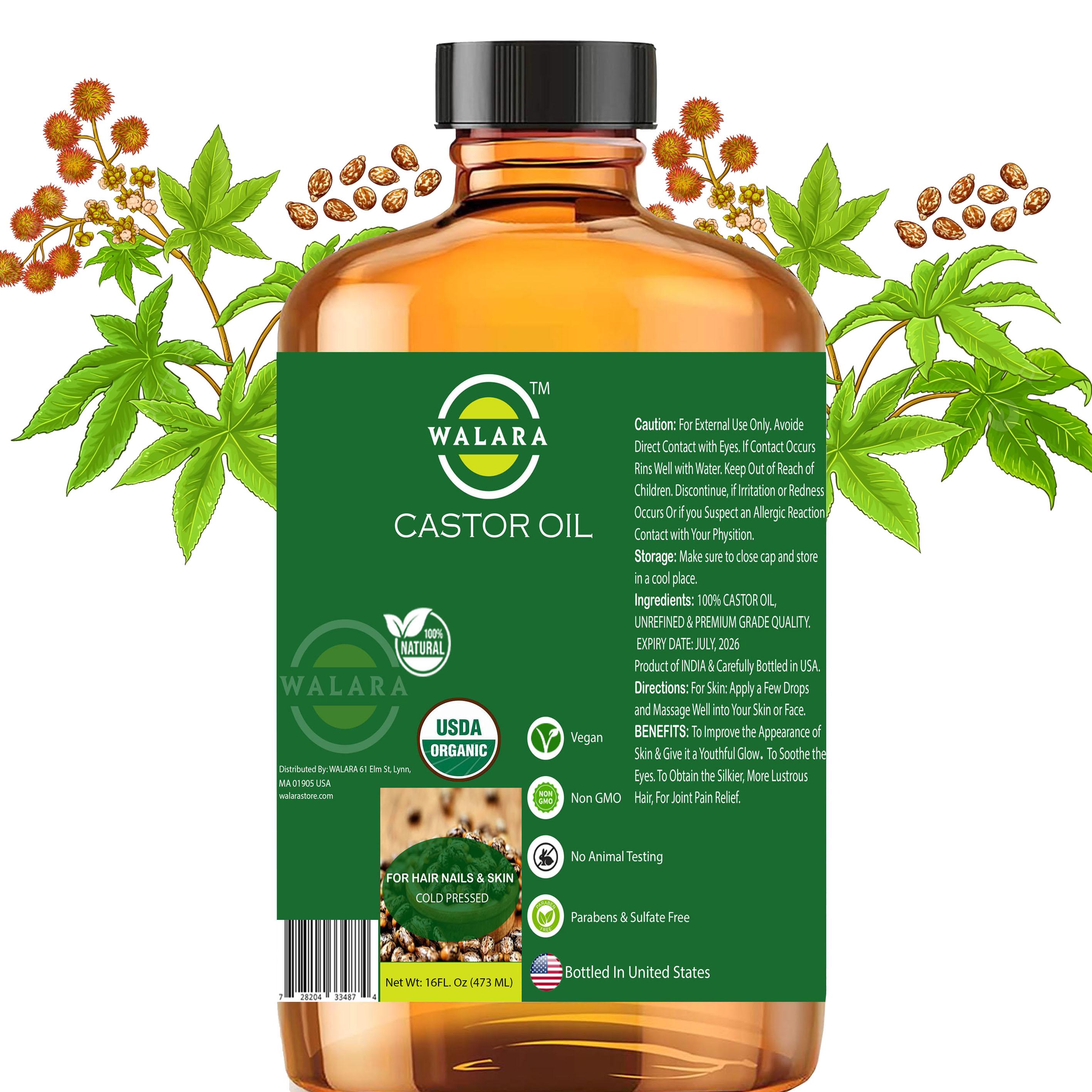 Organic Castor Oil (16oz) - Cold Pressed, Hexane-Free, Hair & Skin Growth