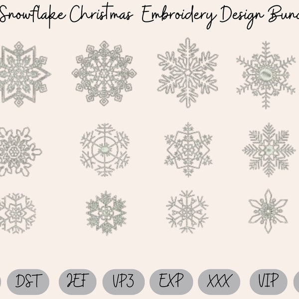 Snowflake Embroidery Design Bundle 12 Pack Christmas Snowflake Embroidery File PES Christmas Design Machine Embroidery Design Christmas