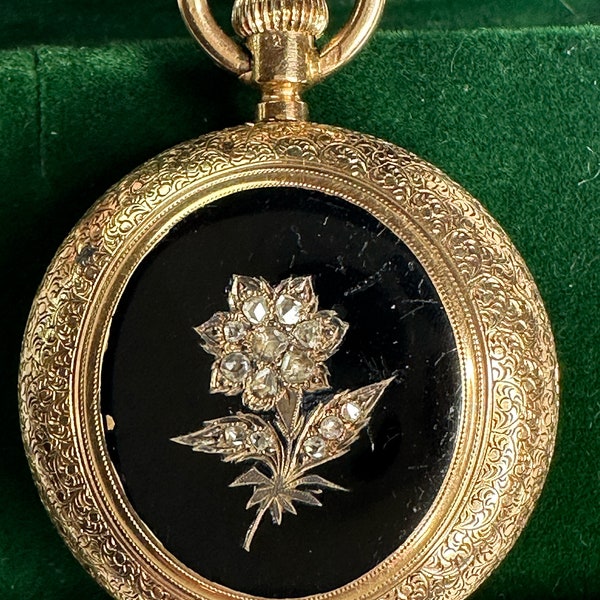 Antike Goldene Taschenuhr. Antique Swiss Pocket Watch, Gold, Enamel and Diamonds