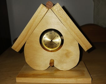 Quartz birdhouse mantle clock handmade Poplar clock