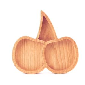 Cherry-Shaped Wooden Catchall Tray - Homemade Cherry Wood Tray - 8.5&quot; x 8.5&quot; x 1&quot;. Lies flat or stands up on its own. Unique and quirky gift