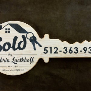 Solid Hard Maple Wood Key Sign With Epoxy Inlay for Realtors - Unique ...