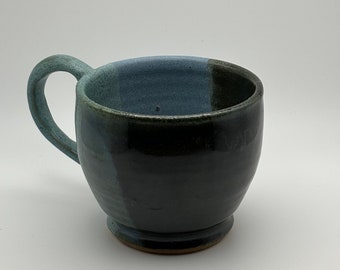 Blue, Black, and Green Handmade Ceramic Pottery Mug