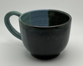 Blue, Black, and Green Handmade Ceramic Pottery Mug