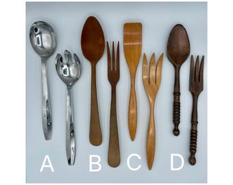 Choice of Vintage Salad Serving Sets Teak, stainless, Ekco, Sheffield, Japan, handpicked