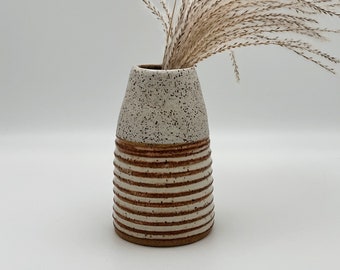 Ceramic Speckled Flower Vase | Modern Handmade Home Decor | Sculptural White & Rust Unique Boho House Gift | Propagation Air Plant Holder
