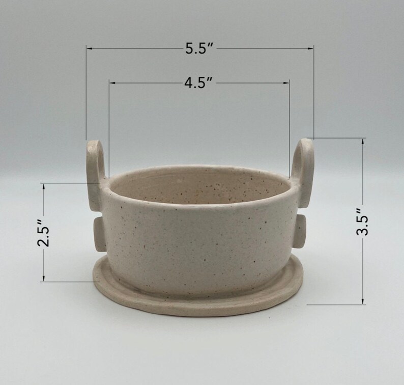 White Speckled Ceramic Bowl with Unique Decorative Handles Handmade 12oz Catch All Trinket Dish Air Plant Holder Display Serveware Gift image 4