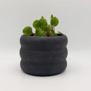 5" Ceramic Bubble Planter with Drainage Hole | Matte Black Handmade Clay Plant Pot | Curvy Sculptural Home Decor Gift for Plant Lovers