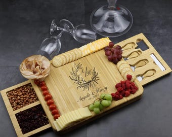 Special Couple Gift - Wedding - Engagement - Housewarming - Family -Gift - Personalized Bamboo Charcuterie Board with Cheese Tools