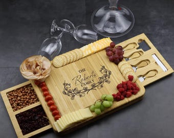 Personalized Bamboo Charcuterie Board with Cheese Tools – Perfect Gift for Christmas