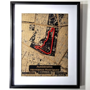 Grand Prix Formule 1 Mexico met houten stadsplattegrond racebaan - ingelijste muurkunst - formule 1-kunst - kerstcadeau voor hem - cadeau vriendje