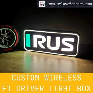 Personalized Mercedes Georges Russell F1 Car Light Box with F1 3 Letter names -  Fan Gift idea for a birthday - Formula 1 decor for him