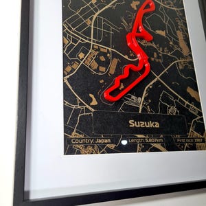 Suzuka Formula 1 Grand Prix met racebaan houten stadsplattegrond - ingelijste kunst aan de muur - formule 1-kunst - kerstcadeau voor hem - cadeau vriendje