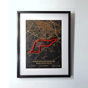 Imola Formule 1 Grand Prix met racebaan houten stadsplattegrond - ingelijste kunst aan de muur - formule 1-kunst - kerstcadeau voor hem - cadeau vriendje