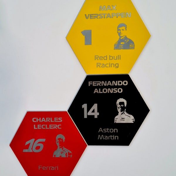 Votre déco F1 sur mesure - Tuiles murales Charles Leclerc, Max Verstappen et Fernando Alonso - Plus de modèles sur demande - Cadeau parfait