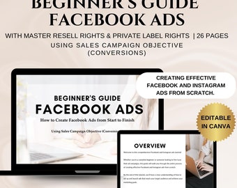 Facebook Ads Guide with MRR PLR Digital Product Facebook Ad Template Digital Marketing Guidebook Meta Ads Guide Editable In Canva DFY