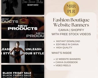 Editable Fashion Website Banners Web Banners Shopify Theme Boutique Website Banners Editable Canva Templates Diy Website Templates MRR PLR