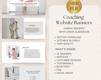 Plantilla de banner web editable de Canva, plantilla de banner web de Shopify, diseño web minimalista de Canva, plantillas de sitios web de coaching.