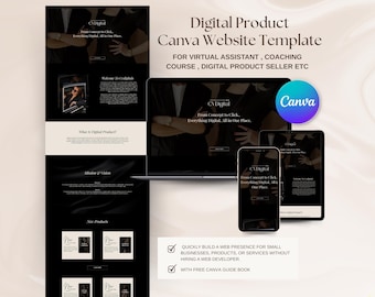 Canva Website Template Editable Black Aesthetic Canva Landing Page Portfolio Canva Website Sales Page Template Canva Digital Product Website