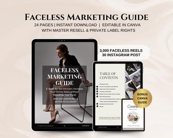 Guía de marketing sin rostro MRR PLR Guía de marketing en redes sociales Instagram Reels Paquete de videos de marketing digital sin rostro editable en Canva