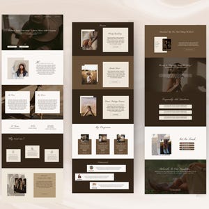 May include: Website screenshot showing a brown and white color scheme with images of a woman in a field, a woman in a hat, and a woman in a dress. The website text includes the words "My Programs", "Frequently Asked Questions", "What I Teach", and "Behind the Scenes".