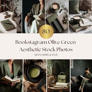 Bookstagram Olive Green Aesthetic Stock Photos Instagram Reel Post Cover Cozy Coffee Shop Images Faceless Marketing MRR PLR
