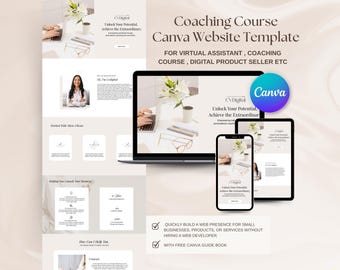 Plantilla de página de ventas para coaching, plantilla de sitio web estética en Canva, página de destino de portafolio para coaches, especialistas en marketing digital, creador de cursos para asistentes virtuales