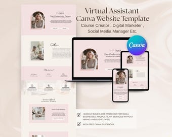 Virtueller Assistent Canva Website-Vorlage ästhetisches Rosa Website-Vorlage Canva Landing Page Portfolio Canva Sales Page Canva Vorlage