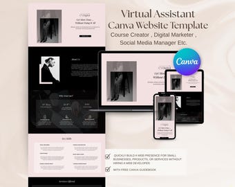 Assistant virtuel Modèle de site Web Canva Modèle de page de vente Canva Modèle de portfolio de site Web Conception de page de destination de site Web Site Web noir rose