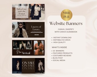 Modelo de banner para site Shopify editável no Canva Banner Modelo de site de moda outono Modelo de design de site Canva Modelo de banner da web