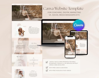 Aesthetic Canva Website Template Canva Landing Page Template One Page Website For Coaches Digital Marketers VA Course Sales Page Canva