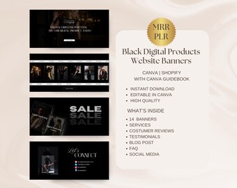 Editable Website Banner Templates For Digital Products Canva Website Banners Shopify Black Website Banners Editable In Canva Web Banner Set