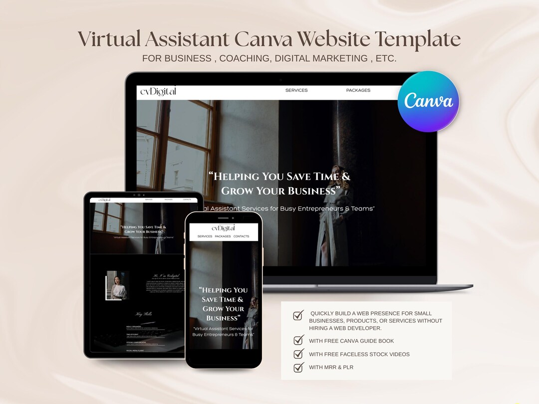 Virtual Assistant Black Canva Website Template VA Portfolio Website ...