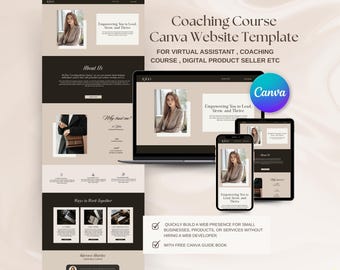 Plantilla de sitio web de Canva Estética Beige Plantilla de página de destino de Canva Sitio web Página de ventas de Canva Creador de cursos de coaching Portafolio de sitios web de Canva