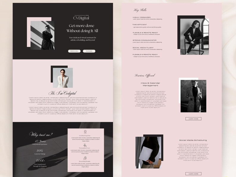 Virtual Assistant Canva Website Template Editable Aesthetic Pink Canva ...