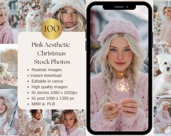 Pink Christmas Stock Photos Instagram Reel Cover Luxury Feminine Holiday Stock Images Faceless Digital Marketing Photo MRR PLR